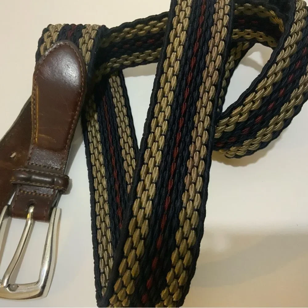 Brighton Belt Size L Unisex Leather Elastics Silver Buckle Fashion Adjustable